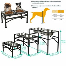 Double Elevated Raised Pet Dog Cat Feeder Stainless Steel Stand Tray  2 Bowls