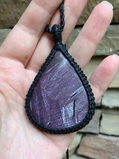 Huge Ruby Pendant Necklace Artisan Handcrafted Macrame