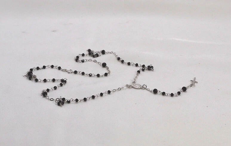 Collar Rosario de Oro Blanco 18KT Con Ónix Facetado Obln 028 - Imagen 2 de 3