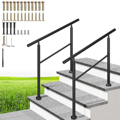2-Pack 3 Step Hand Rails for Outdoor Steps Wrought Iron Railing for Porch Deck