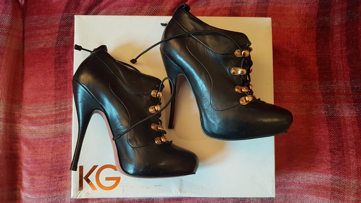 KG Kurt Geiger Violet Black Leather Lace-up Ankle Boot Heels size