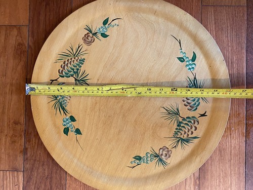 Vtg Two Tier Wooden Tray and Platter Woodero Hand Painted Pine Cones Christmas - Picture 11 of 12