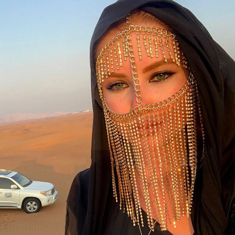 Veil Chain Mask Headwear Rhinestone Tassel Jewelry Dance Mask Women - Image 4 of 4