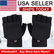 Winter Thermal Wool Knitted Flap Fingerless Gloves Convertible Mittens wholesale