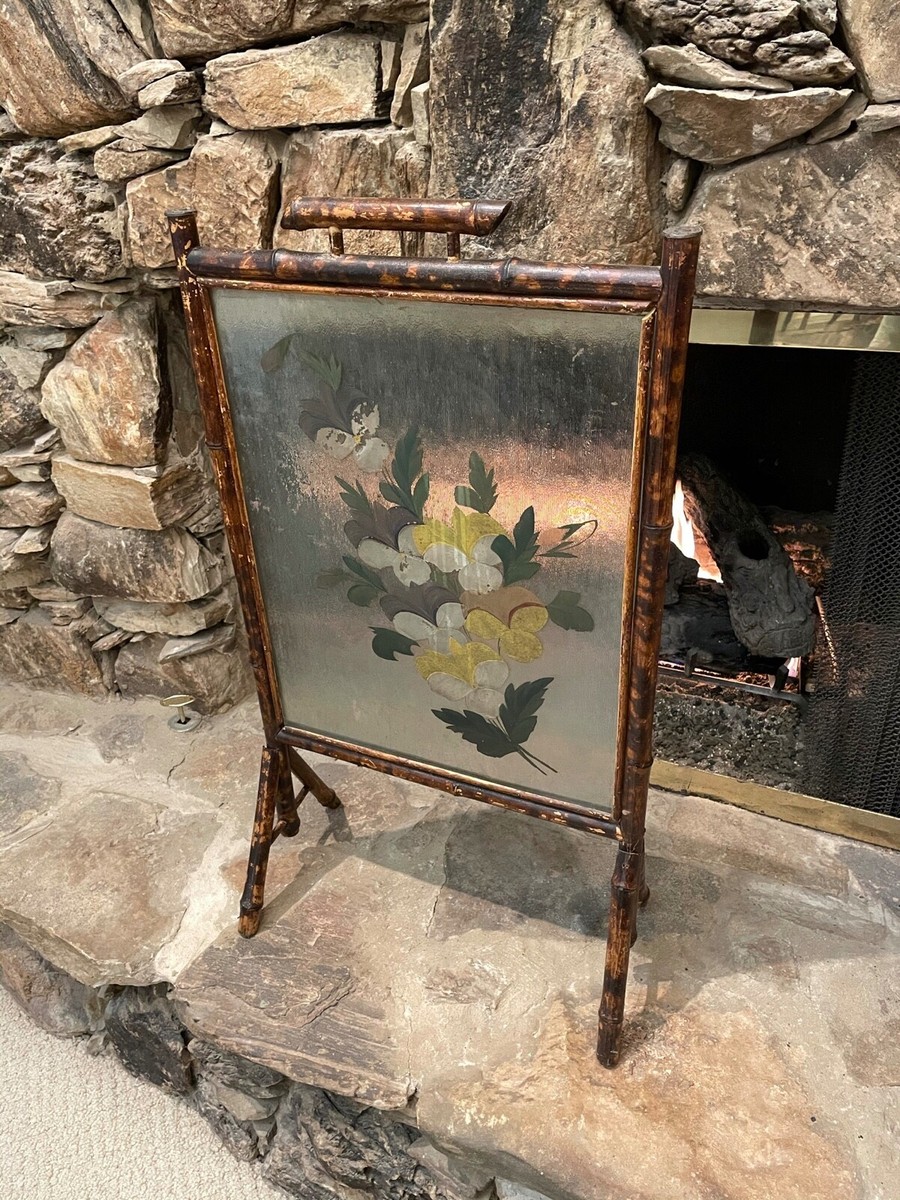L3601-34 アンティーク ファイヤースクリーン フラワー スタンド ANTIQUE VINTAGE VICTORIAN BAMBOO FIRESCREEN FIREPLACE HAND