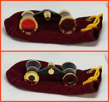 Elegant Opera Glasses - Black  Gold with Burgundy Velvet Draw String Pouch -EUC