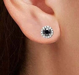 2 Cttw Black and White Diamond Solitaire Halo Stud Earrings for Women - Image 2 of 4