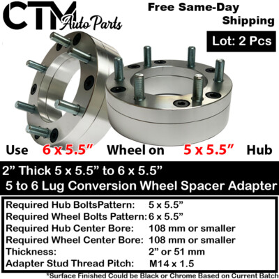 2x 2'' 5x5.5'' to 6x5.5'' 108mm Bore Conversion Wheel Spacer Adapter 12x1.25 Suzuki