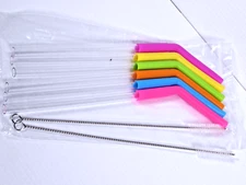 6-Pack Silicone Tiped Plastic Reusable Drinking Straws with Cleaning Brush Pouch