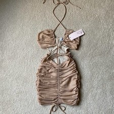 BNWT Oh Polly Feel The Passion Rose Gold Glitter Cut Out Strap Mini Dress Size 6