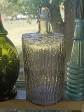 PATD JULY 17,1900 FIGURAL TREE STUMP MAPLE SYRUP OR WHISKEY BOTTLE HAND BLOWN