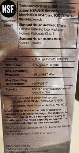 NEW - SEALED Bosch 9000194412 Ultra Clarity Refrigerator Water Filter - Picture 5 of 11