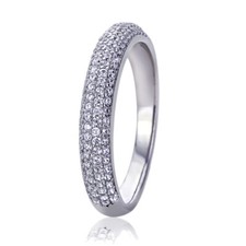 Women Silver Rhodium Plated CZ Exquisite Pave Domed Wedding Anniversary Ring