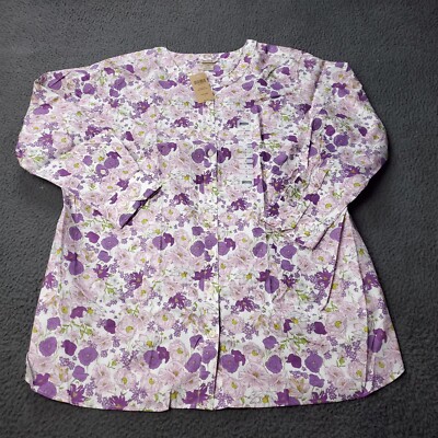 Duluth Wrinklefighter Tunic Womens 1X Plus Size Floral Button Shirt Purple LL