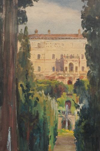 Carl Langhammer, collections Villa D Este, Tivoli, 1897, aquarelle, signée