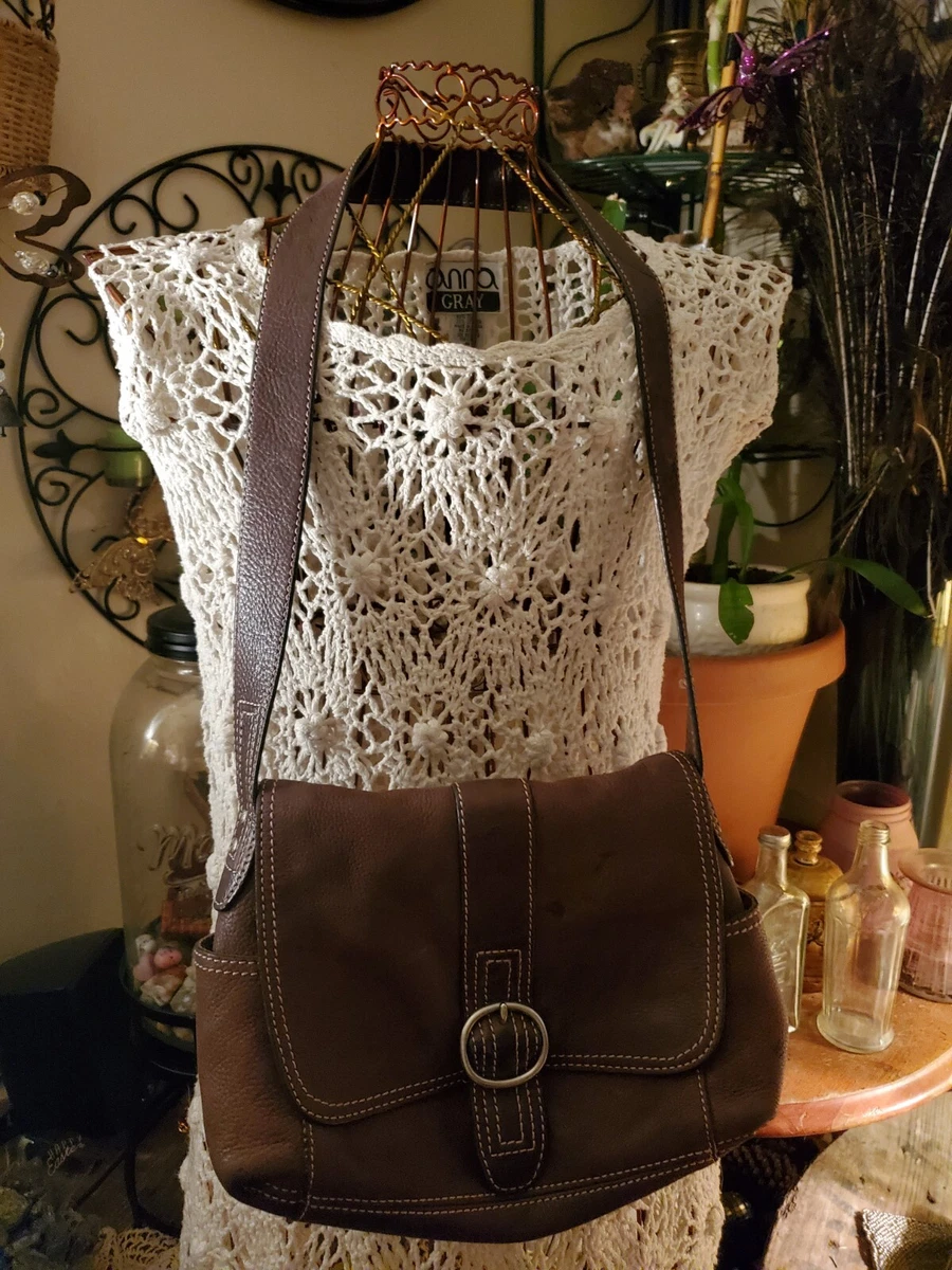 Vintage Fossil Brown Leather Crossbody Satchel Purse