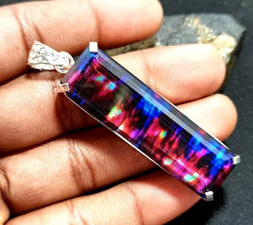 70.40 CT Certified Natural Ammolite 925 Solid Silver Pendant Loose Gemstone