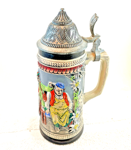 Tapa de peltre Stein de cerámica colorida Gerz de Alemania Occidental de colección 9" - Imagen 4 de 9