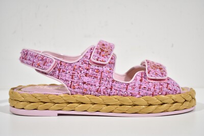 Chanel 22P Pink Purple Tweed Braid CC Logo Mule Slide Flat Teva