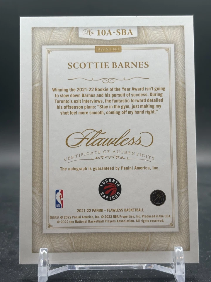 2021-22 Scottie Barnes Flawless Rookie Auto /15 Ruby 10th Anniversary #10A-SBA - Image 2 of 3