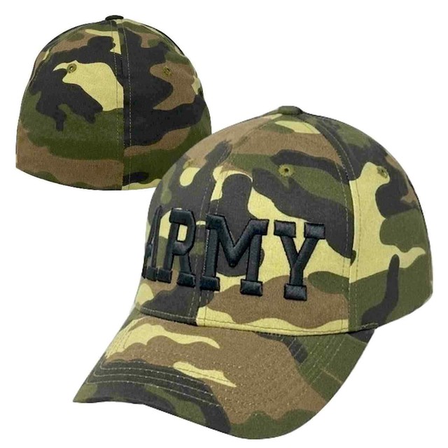 Woodland Camo Army Embroidered Flex Military Baseball Fit Fitted Cap