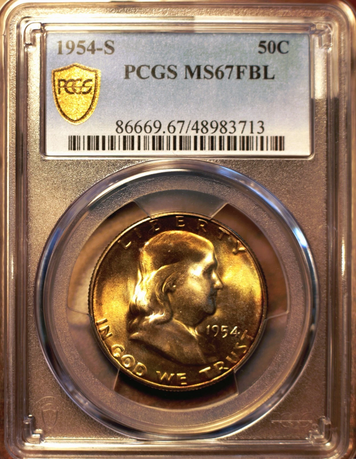 1954-S 50c Franklin Half Dollar PCGS MS67  FBL
