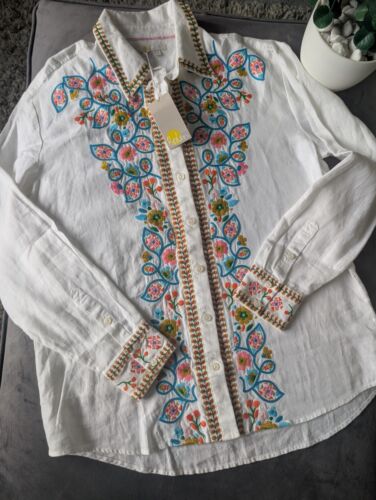 Stunning Boden Embroidered Linen Shirt White Multi Size 10R - New with Tag - Picture 9 of 17