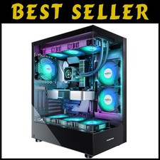 ATX Mid Tower PC Case with 6 PWM ARGB Fans, Type-C - Black