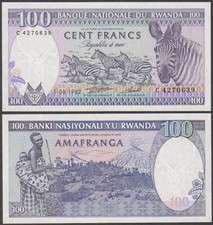 Rwanda - Zebras, 100 Francs, 1982, UNC, P-18