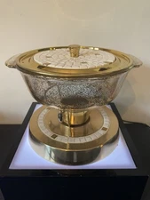 MCM Fire King Space Age Flecked Gold & Mosaic Casserole Warmer C1950’s