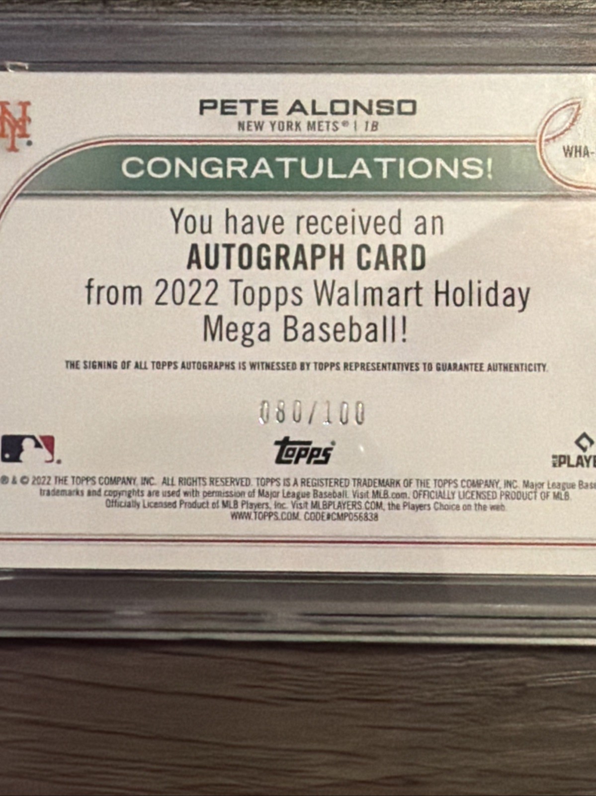 2022 Topps Holiday - Pete Alonso #WHAPA Auto PSA 10 #80/100 view 3