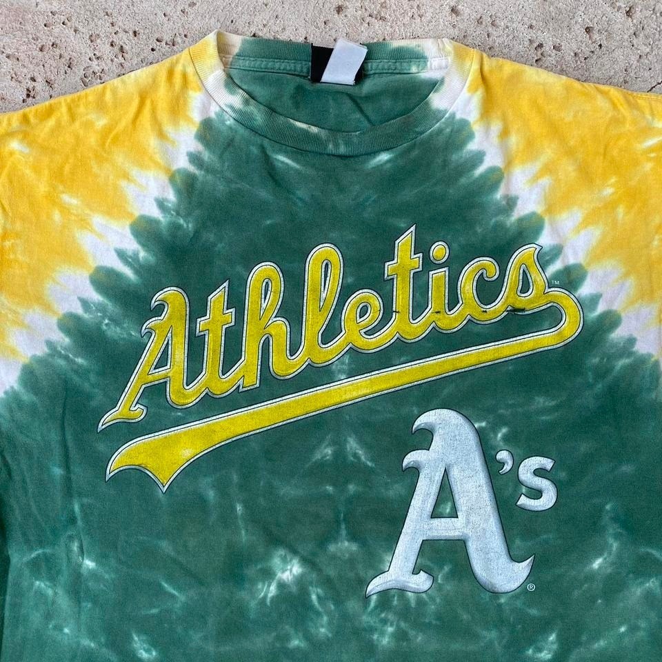Vintage Oakland Athletics Liquid Blue Tie Dye Green and Yellow MLB Shirt