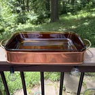 Anchor Hocking Fire King Amber Glass Casserole Dish W Copper Holder Handles VTG