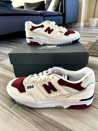Men’s New Balance 550 Sneakers Shoes - White Burgundy Red BB550VRC