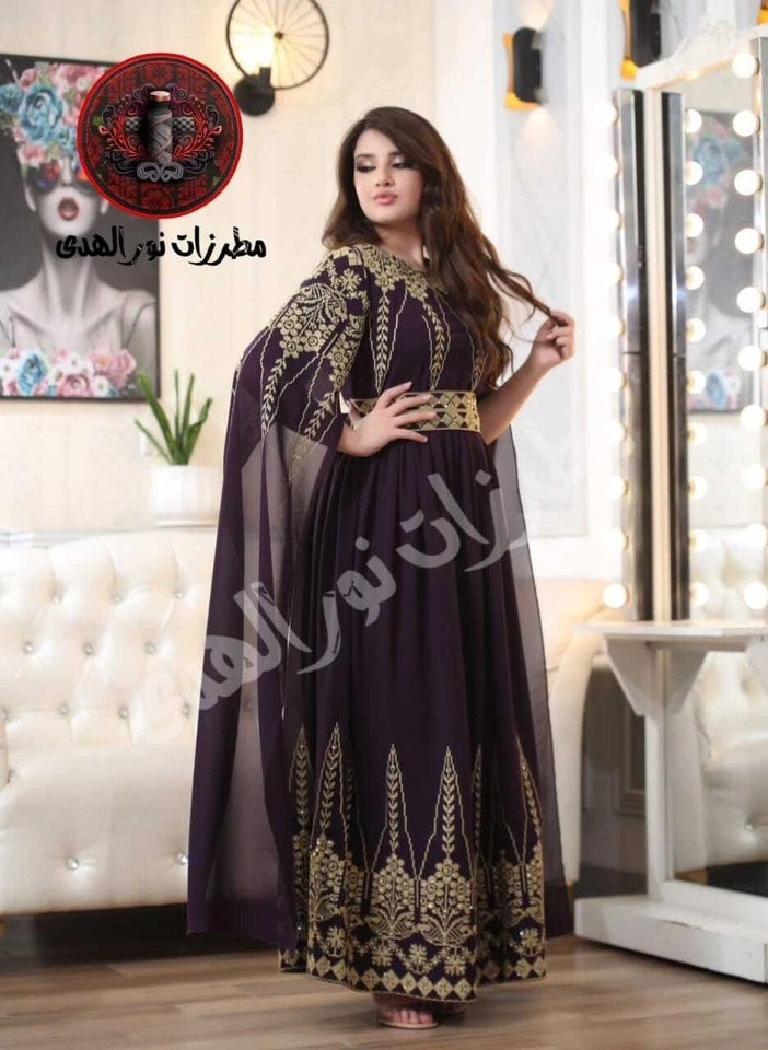 Vestido bordado Thobe palestino tradicional caftán herencia Tatreez henna - Imagen 4 de 4