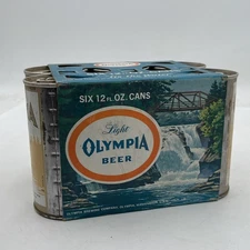 6 Pack VTG Used OLYMPIA BEER Gold Beer Can Empty W/ Cardboard Sleeve Advertising