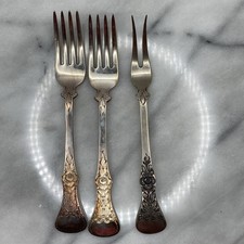 Antique 830 Silver Norway Magnus Aase FLAT ROSE Forks 8" Set 2 & 8" Pickle Fork