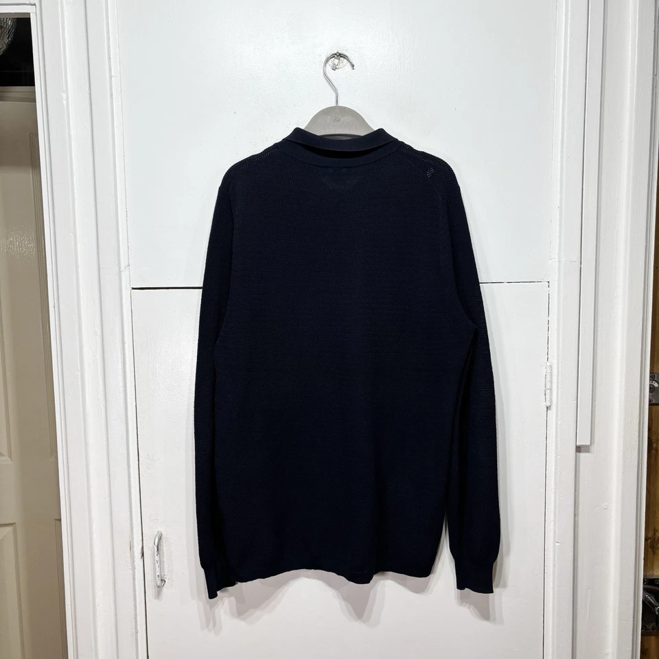 Anglo Italian Polo Shirt Navy 100% Cotton Pullover Long Sleeve Men’s - Image 2 of 4