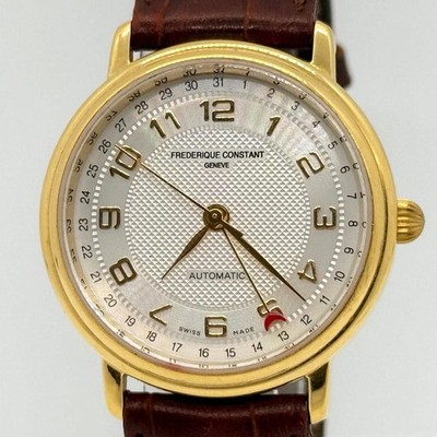 Frederique Constant Pointer Date Watch Silver Dial Gold Case Brown Band From Jap