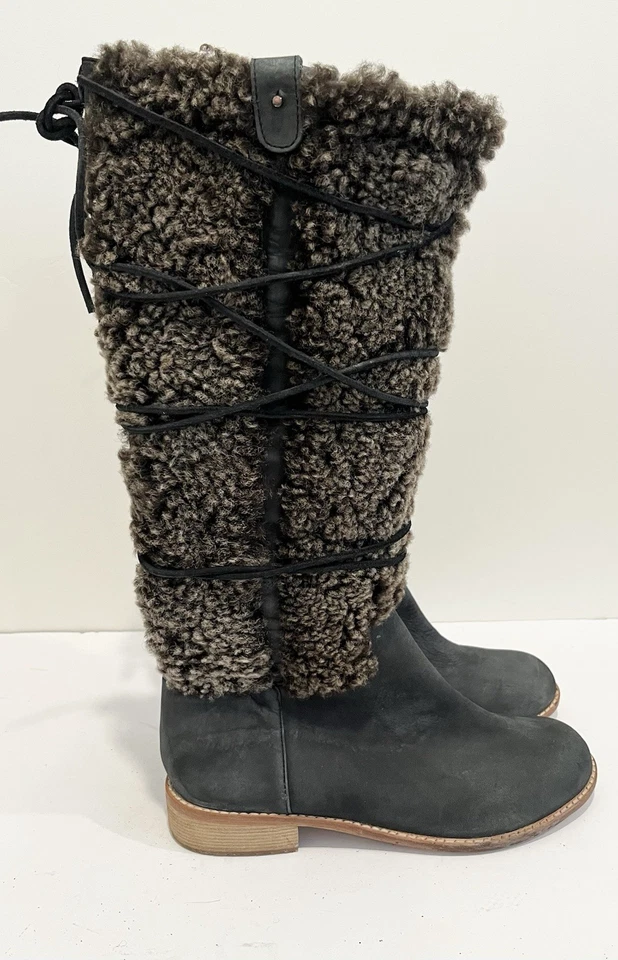 Anthropologie Matt Bernson Women Gray Leather Alpenglow Shearling Shaft Boots 7 - Image 3 of 4