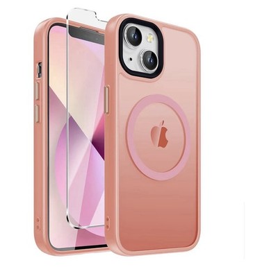 iPhone 14 Translucent Case Magnetic Matte Slim Pink W/ Screen Protector