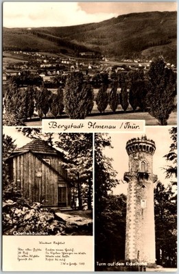 Bergstadt Ilmenau Thuringia Scenic View Tower Forest Cabin RPPC Postcard