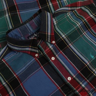 Vintage Polo Ralph Lauren Teal Green Blue Wine Multi Plaid Flannel Fall Shirt XL