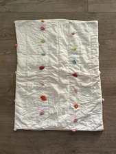 Pottery Barn Kids White Colorful Pom Pom Tie Rectangle Pillow Sham 20" x 26"