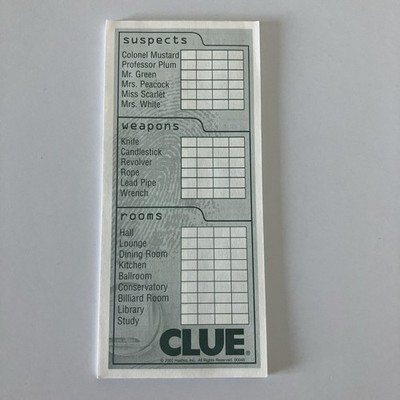 CLUE Game Detective Notepad 20 pages = 40 sheets for Hasbro Version (2005?)