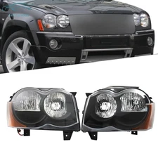 Pair Headlamps For 2008 2009 2010 Jeep Grand Cherokee Black Headlights Assembly