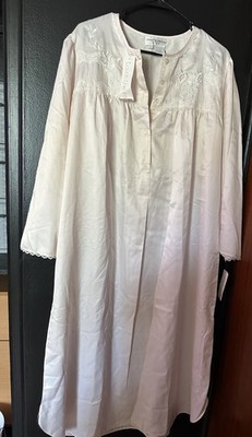 Miss Elaine Embroidered Maxi Pink Nightgown Size L Vintage Brand New with Tags