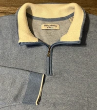 Tommy Bahama Island Zone Baby Blue 1/4 Zip Cool Max Pullover Sweater, Size XL