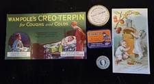 Antique Cough Cold Remedies Lot Tins & Trade Cards Wampole Ayer Rawleigh Fixaco