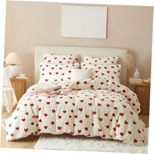 Fluffy Duvet Cover Set Size Faux Fur Velvet Flannel Printed Twin Red Heart